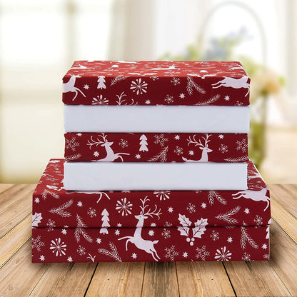 Elegant Comfort Juego de Sábanas Navideño de 6 Piezas, 1500 Hilos - King - Burgundy, White