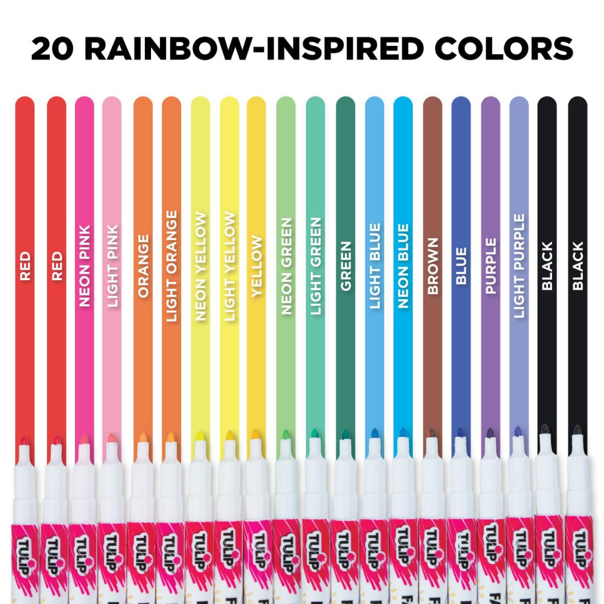Tulip 28976tulip permanente rotuladores no tóxico de tela paquete de 20 – Punta fina, hijo seguro, mínimo sangrado y de rápido secado – calidad Premium para camisetas, ropa, zapatos, bolsas y otros materiales de tela