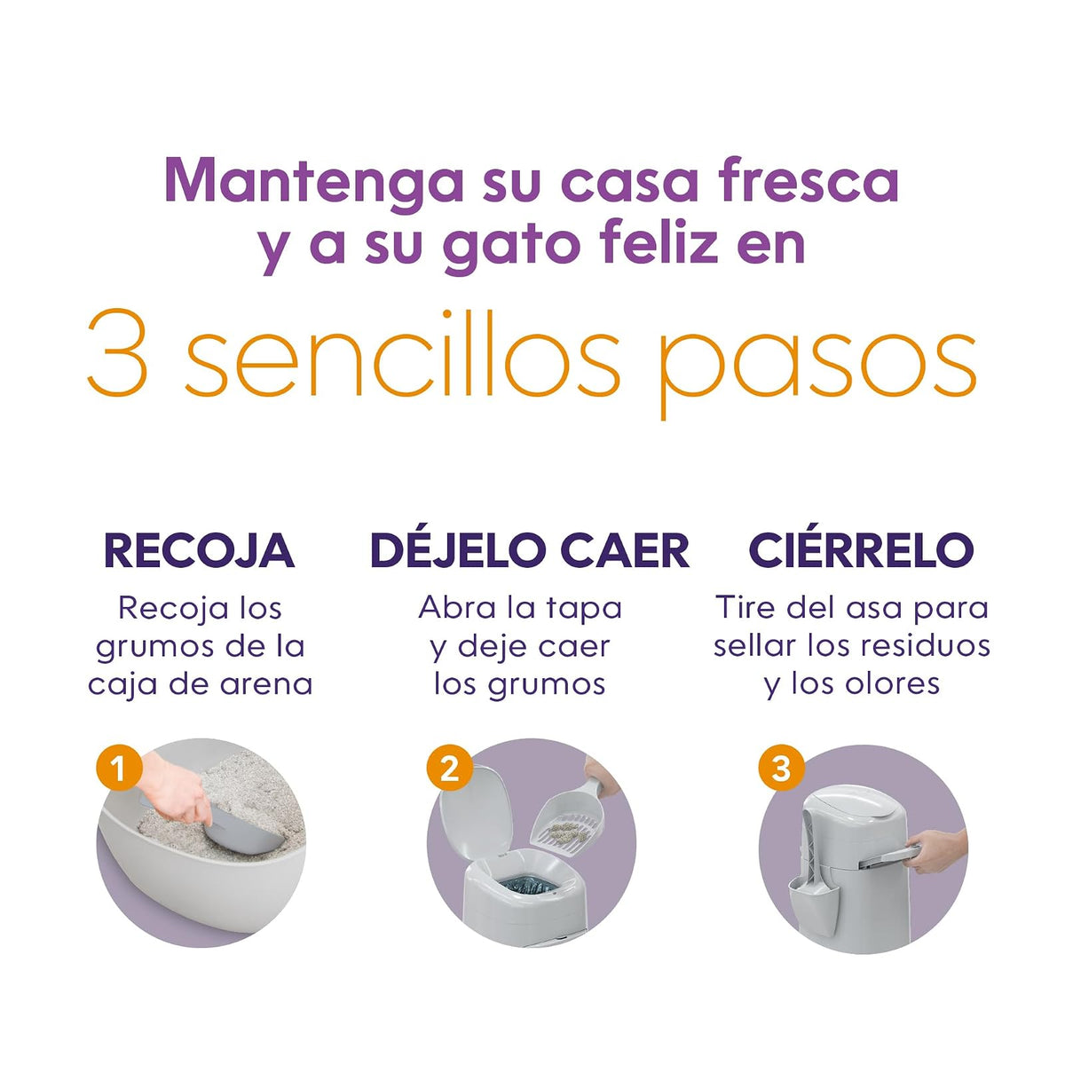 Litter Genie Bote de Arena para Gatos XL + | Incluye un Recambio Jumbo Que Puede durar hasta 4 Meses, una Pala y un Soporte para Pala.