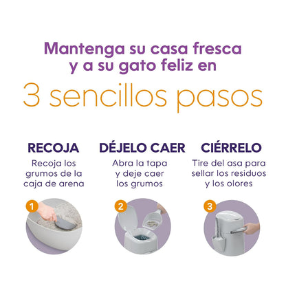 Litter Genie Bote de Arena para Gatos XL + | Incluye un Recambio Jumbo Que Puede durar hasta 4 Meses, una Pala y un Soporte para Pala.
