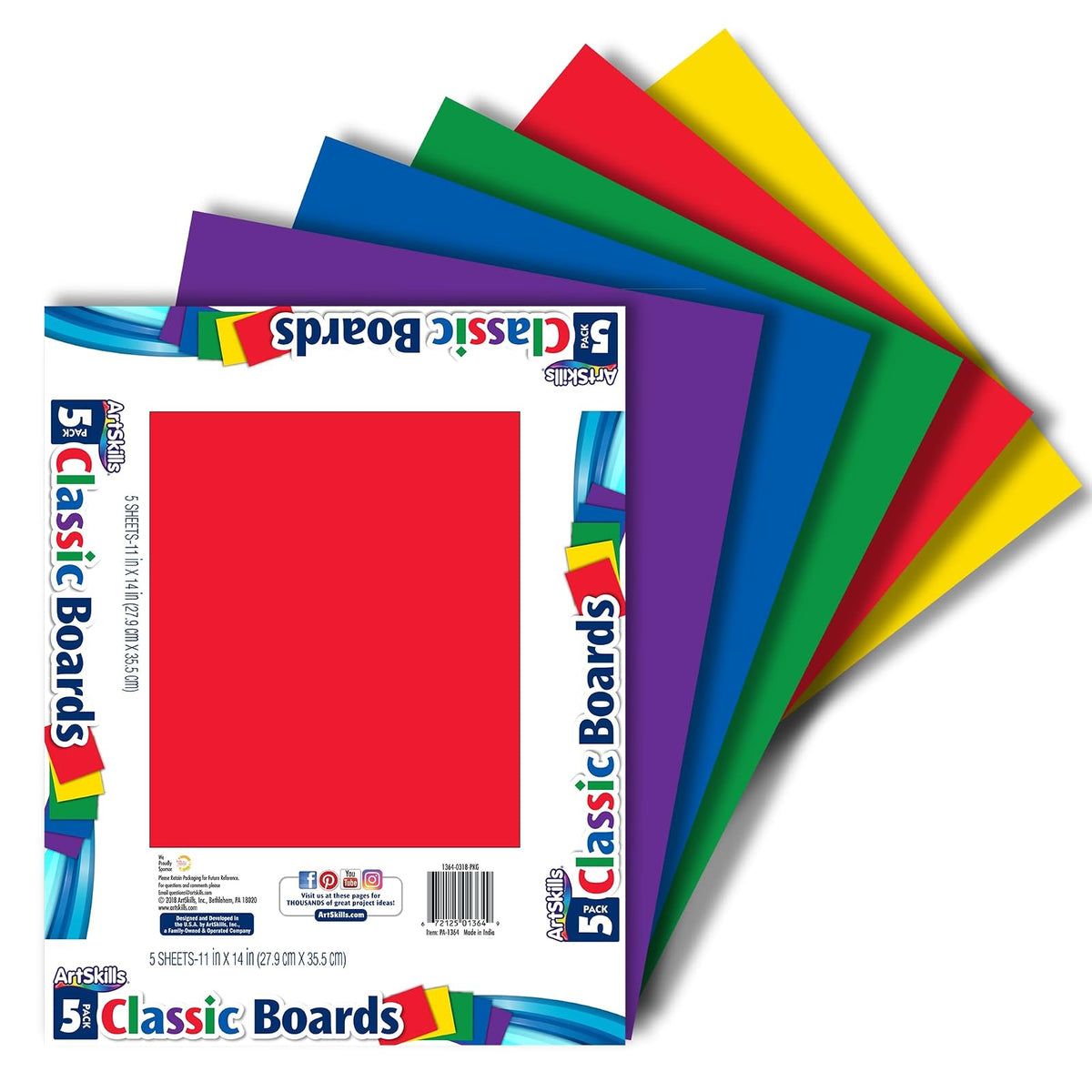 Artskills Classic - Tablero de pósteres, 28 x 14 pulgadas, 5 unidades, varios colores (PA-1364)