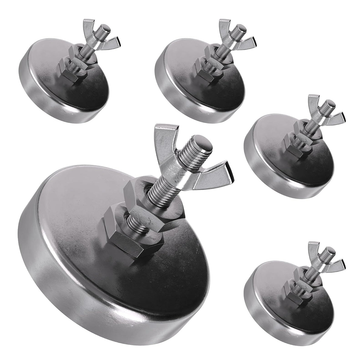 Master Magnetics - Imán de base redonda de cerámica con pernos, tuercas y tuercas de ala, imanes fuertes de alta resistencia, 35 libras cada uno, chapado en níquel, 2 pulgadas de profundidad, 1.25