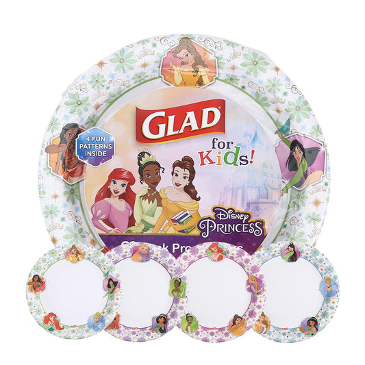 Glad for Kids - Platos de papel de princesa de Disney, marcos florales de 10 pies, platos de aperitivos para uso diario, 30 unidades