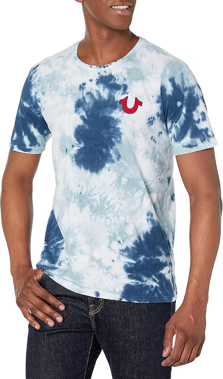 True Religion Men's Buddha Logo Short Sleeve Tee | Algodón suave, transpirable | Cuello redondo, ajuste clásico | Logotipo de pecho audaz | Camisetas gráficas para hombre - Azul - XL