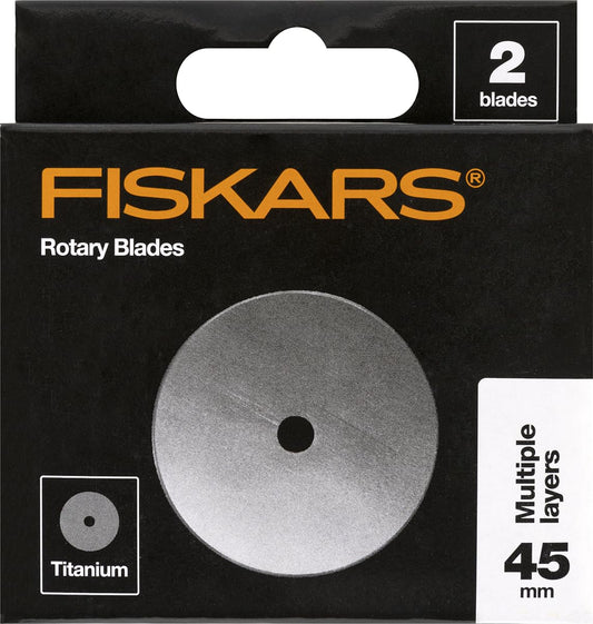 Fiskars Cuchillas rotativas de titanio de 45 mm, 2 unidades, repuesto para cortadores rotativos, manualidades, costura y acolchado, color gris