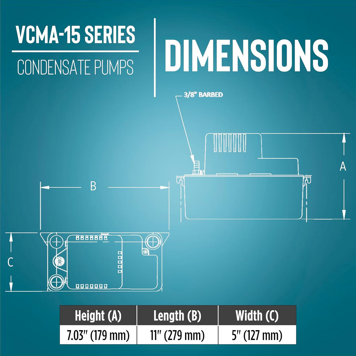 Little Giant VCMA-15UL Bomba automática de extracción de condensado de 115 voltios, 65 GPH, 1/50 HP para sistemas HVAC/refrigeración/deshumidificadores (sin interruptor de seguridad), cable de 6 pies