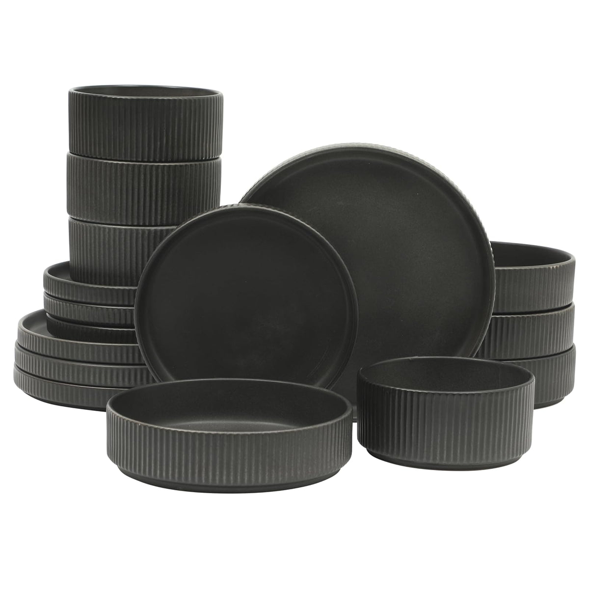 Gibson Elite Pasco Vajilla de Gres, 16 Piezas para 4 Personas - Deerfield Matte Black - Service for 4 (16pcs)