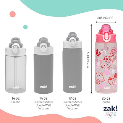 Zak Designs Sanrio - Botella de agua de salvia para la escuela o los viajes, botella de agua de plástico duradera de 25 onzas con popote, mango y a prueba de fugas, cubierta de boquilla desplegable