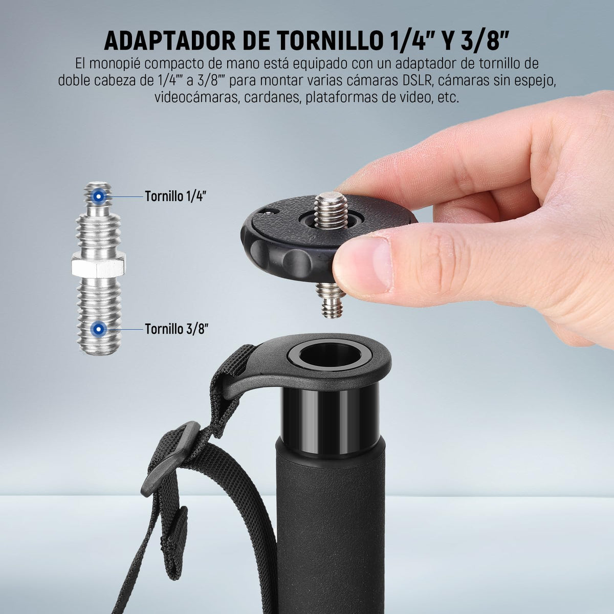 NEEWER 61"/155cm Soporte Monopié para Cámara, Monopié Portátil Viaje Aleación Aluminio con Adaptador de Tornillo 1/4" 3/8" para Videocámara DSLR, Accesorios Cámaras Profesionales, Carga 17.6lb, TP41