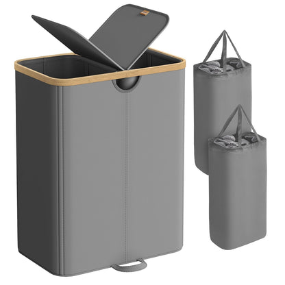 SONGMICS Cesto Ropa Sucia, 150 L, Cesta de Colada de 2 Compartimentos, para Lavadero, Dormitorio, Salón, Gris Pizarra y Beige Natural MLCB523G01 - Gris Paloma