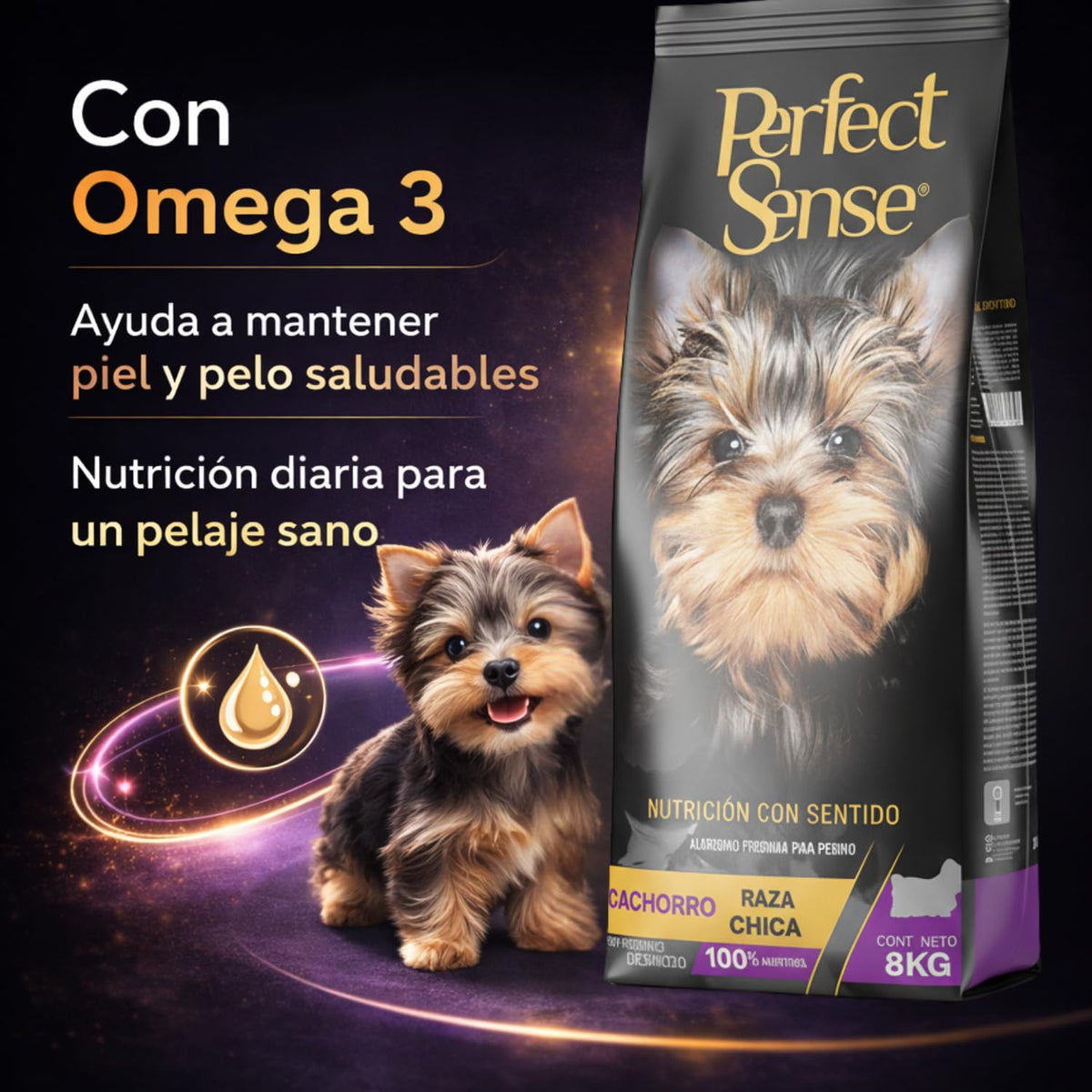 Perfect Sense Alimento Premium para Cachorros de Raza Pequeña 8 kg | Proteína de Origen Animal | Ingredientes Naturales | con Omega 3, Vitaminas y Prebióticos