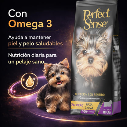 Perfect Sense Alimento Premium para Cachorros de Raza Pequeña 8 kg | Proteína de Origen Animal | Ingredientes Naturales | con Omega 3, Vitaminas y Prebióticos