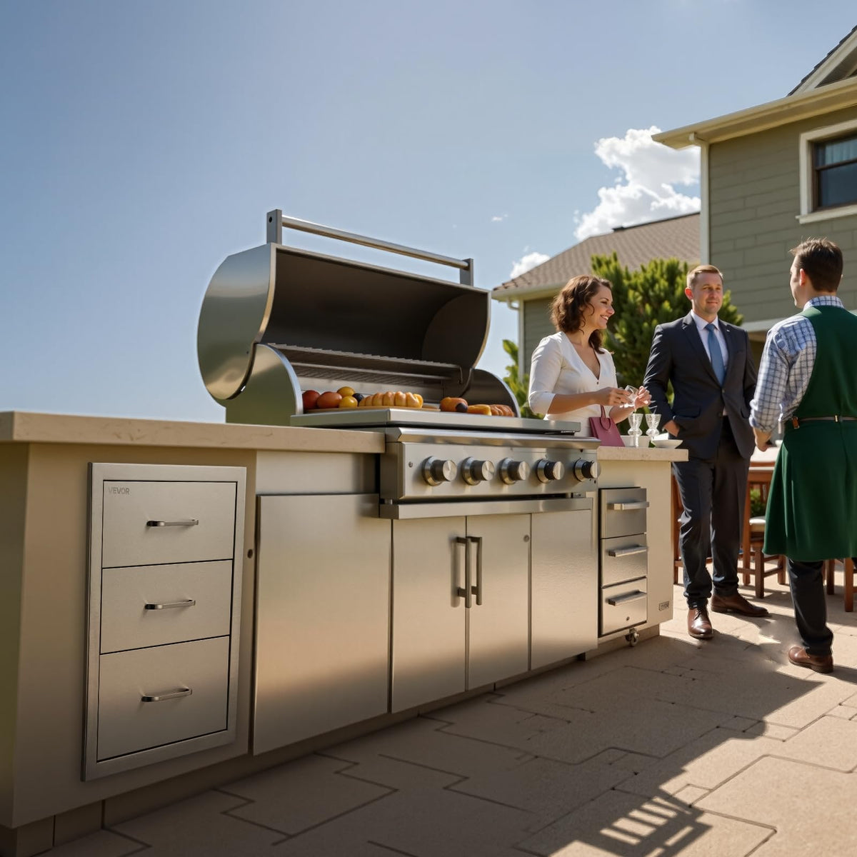 VEVOR Cajones de cocina para exteriores de 46 cm de ancho x 59 cm de profundidad x 59 cm de alto. Cajonera modular de acero inoxidable con triple acceso y asas. Cajón para isla de barbacoa