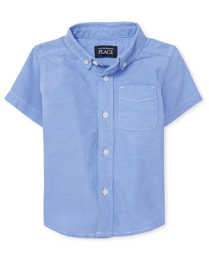 The Children's Place Camisa Oxford Manga Corta para Bebé y Niño - Estándar - 3 Años - Azul Claro Oxford Individual