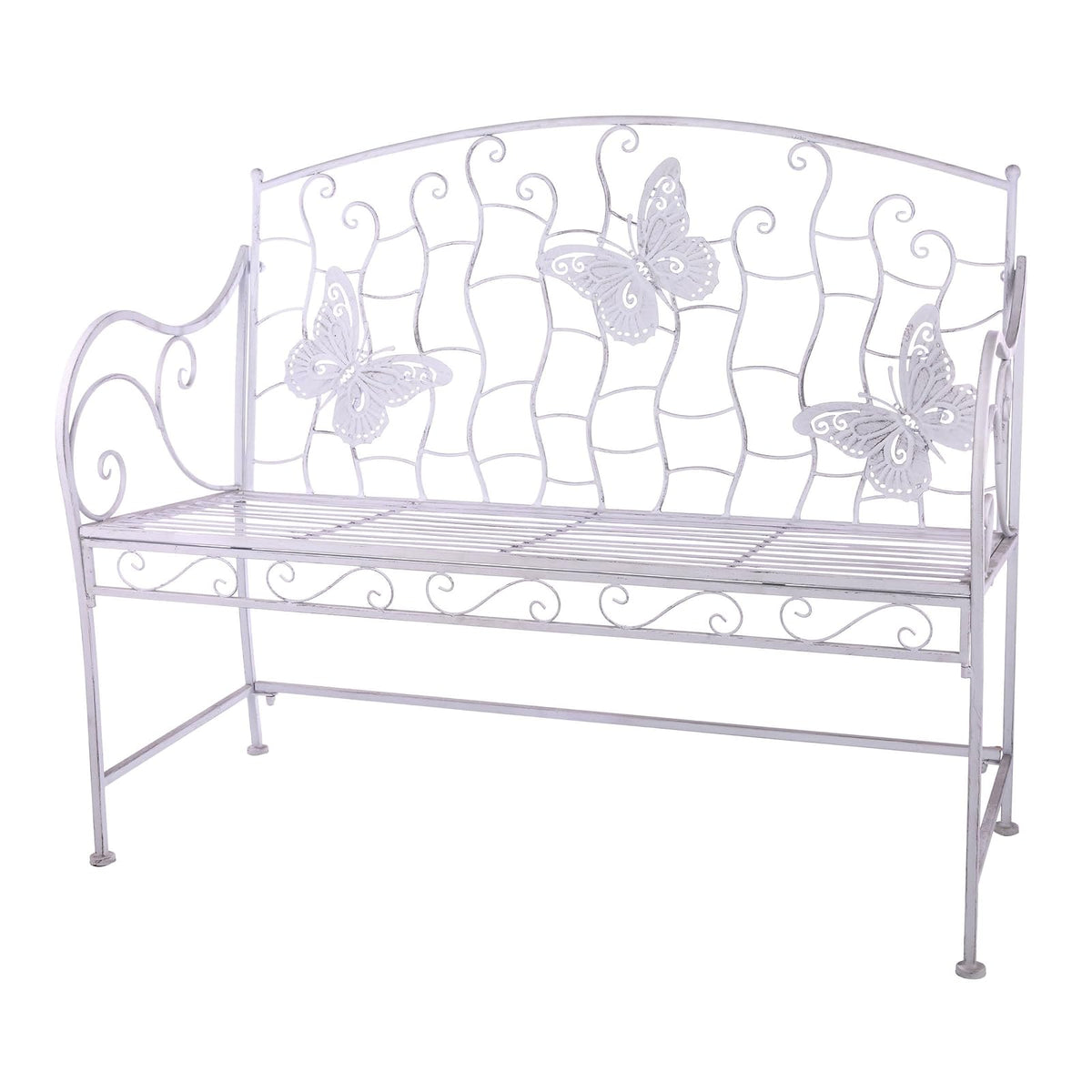Alpine Corporation 43" L Indoor/Outdoor 2-Person Metal Garden Bench with Butterfly Backrest, White