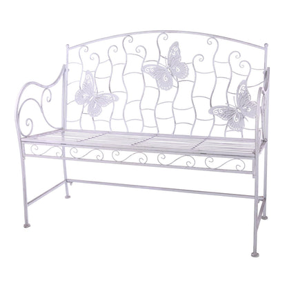 Alpine Corporation 43" L Indoor/Outdoor 2-Person Metal Garden Bench with Butterfly Backrest, White