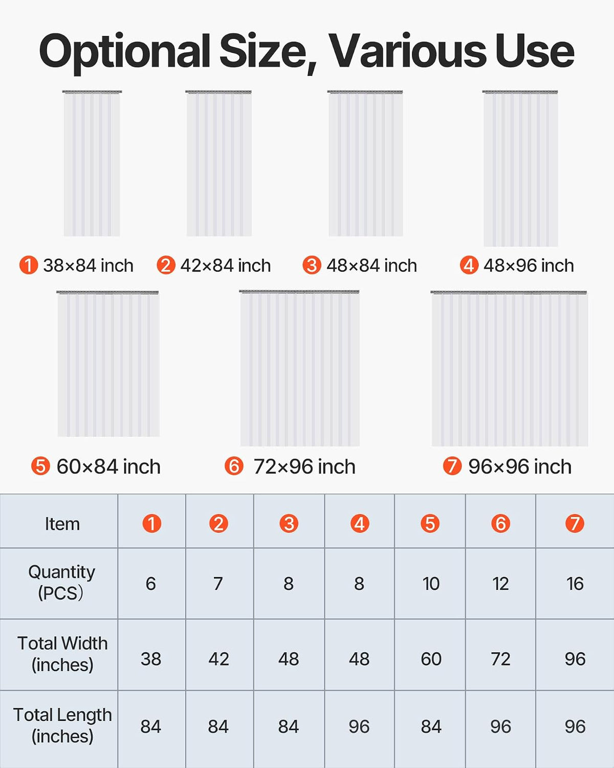 VEVOR 24PCS PVC Strip Curtain 96in (8 ft) Width x 96in (8 ft) Height, Vinyl Door Strips Strips 2mm Thickness, Plastic Door Curtain with 5cm Overlap, for Freezer Doors Warehouse Doors