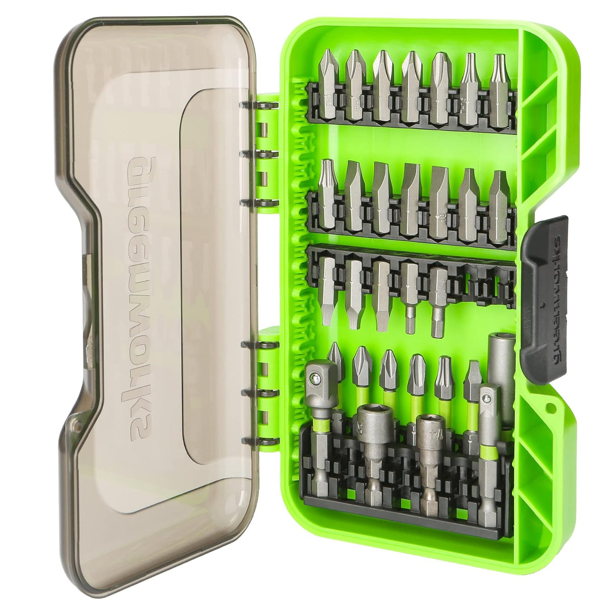 Greenworks Juego de 30 piezas de conducción con clasificación de impacto, juego de puntas de destornillador, broca fresada de precisión, funda modular, soporte magnético para brocas - 30-Piece Screwdriving Set