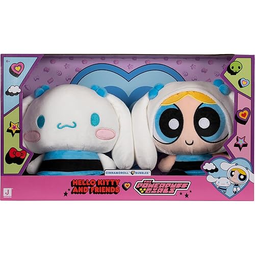 Hello Kitty® and Friends X Powerpuff Girls® Collab - Peluche Cinnamoroll™ & Bubbles de 8 Pulgadas - Producto Oficial Sanrio® & Cartoon Network® - 6+
