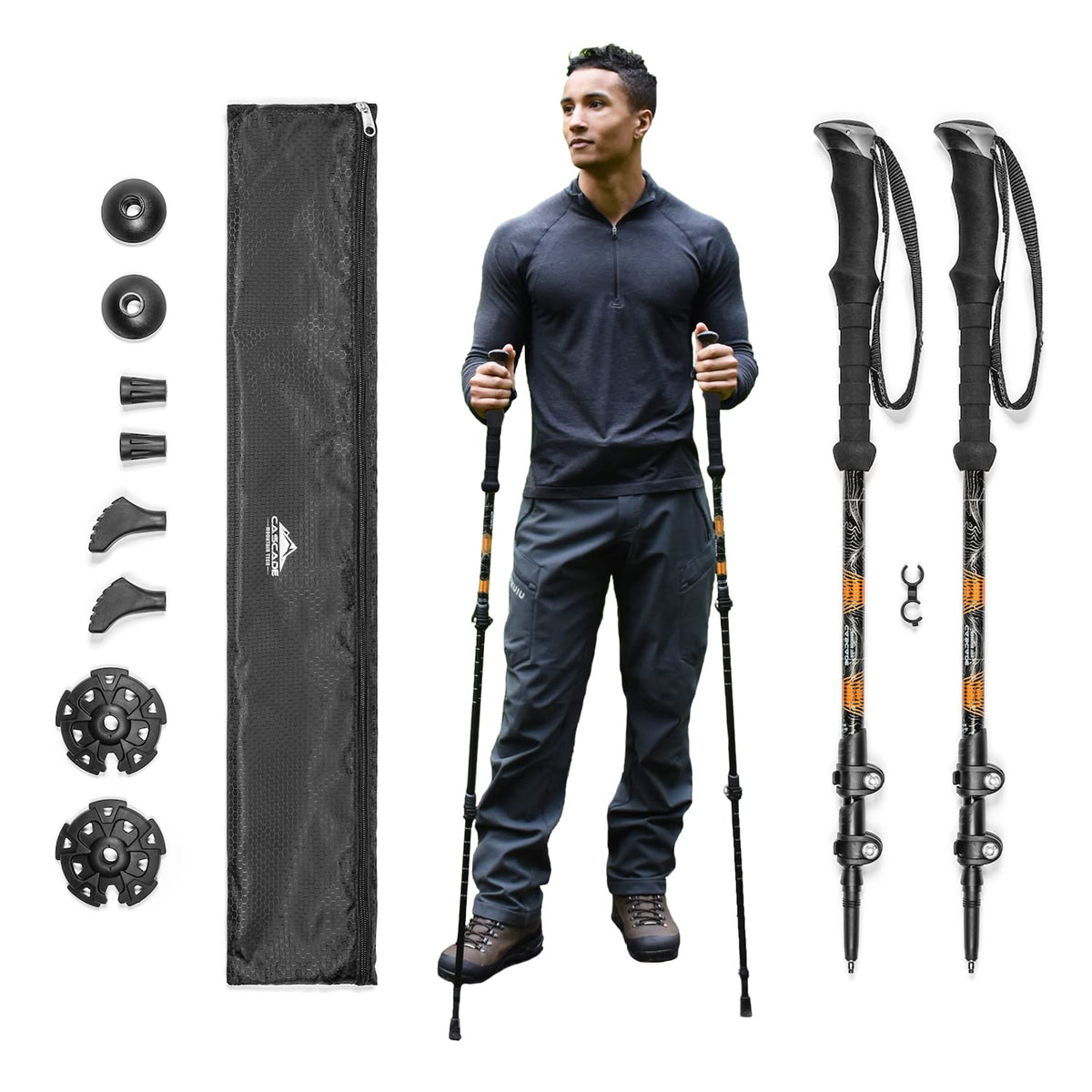 Cascade Mountain Tech Bastones de Trekking de Aluminio Ajustables, Juego de 2 - Agarre EVA - Bastones