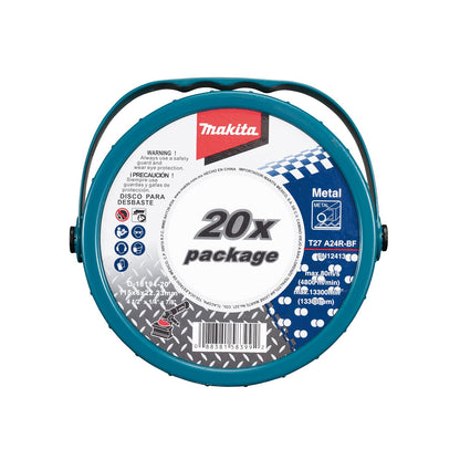 Makita Discos Abrasivos para Desbaste de Metal 4-1/2", Cubeta con 20 Piezas