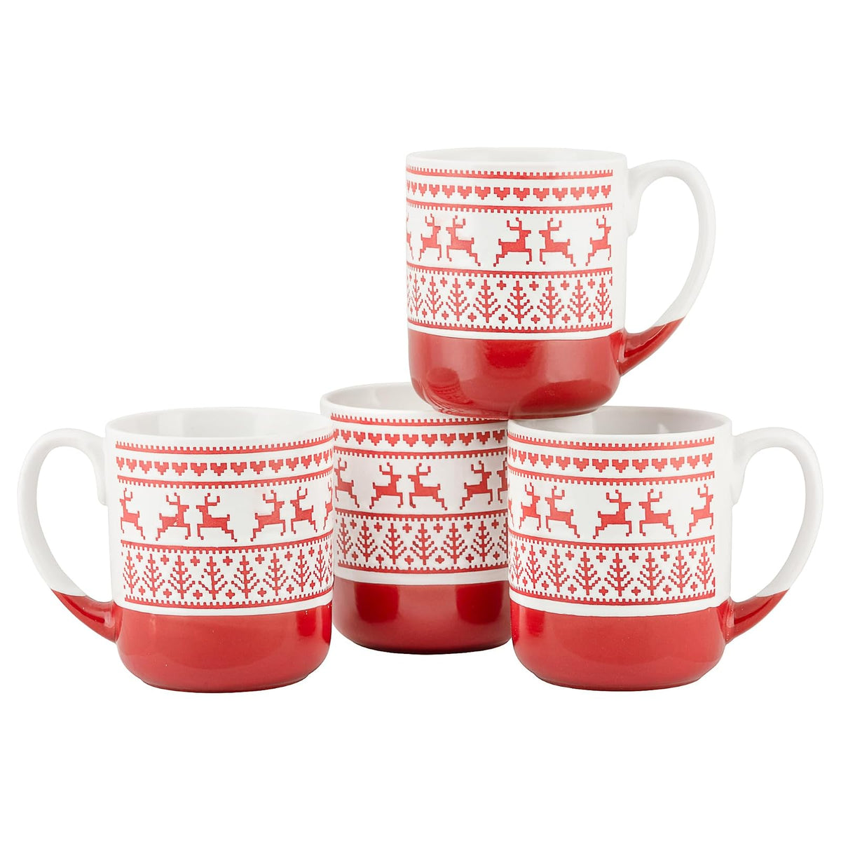4 tazas de cerámica de renos en relieve de Strawberry Street, juego de 4 (rojo), S4MUG-XMAS