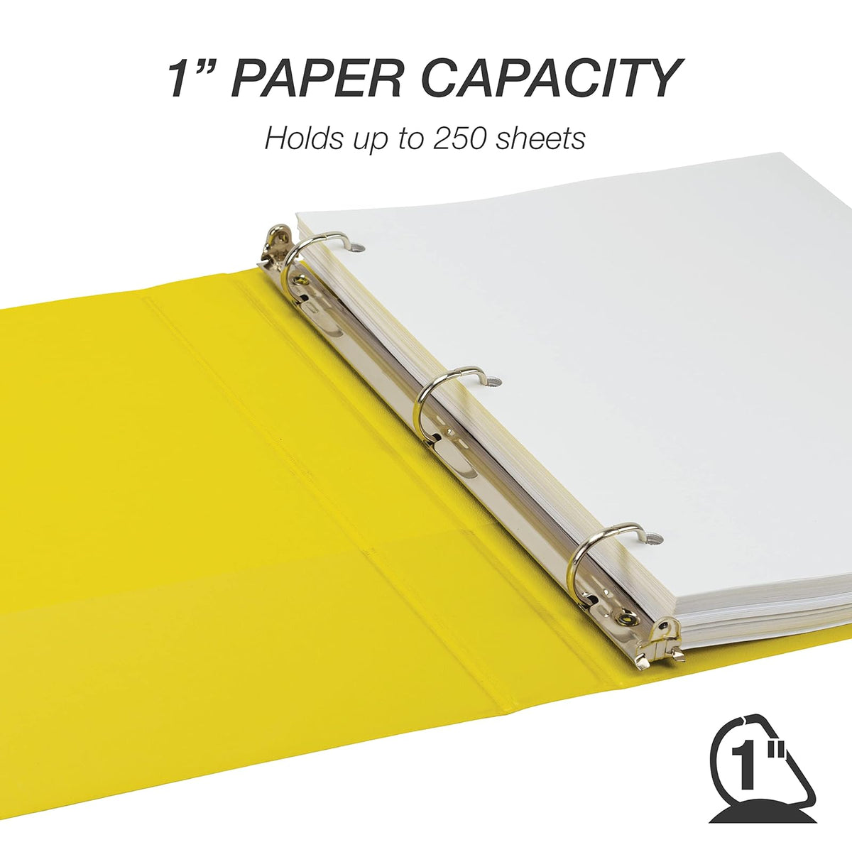 Samsill - Carpeta de 3 anillas duradera de 1 pulgada, fabricada en Estados Unidos, carpeta de anillos en D, tablero de aglomerado FSC 100% reciclado, amarillo, paquete de 4