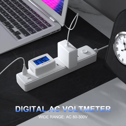 DROK 90538 Flat Plug AC 80-300V Voltage Panel Power Line Volt Test Monitor Gauge Meter AC 110V 220V Digital LCD Voltmeter