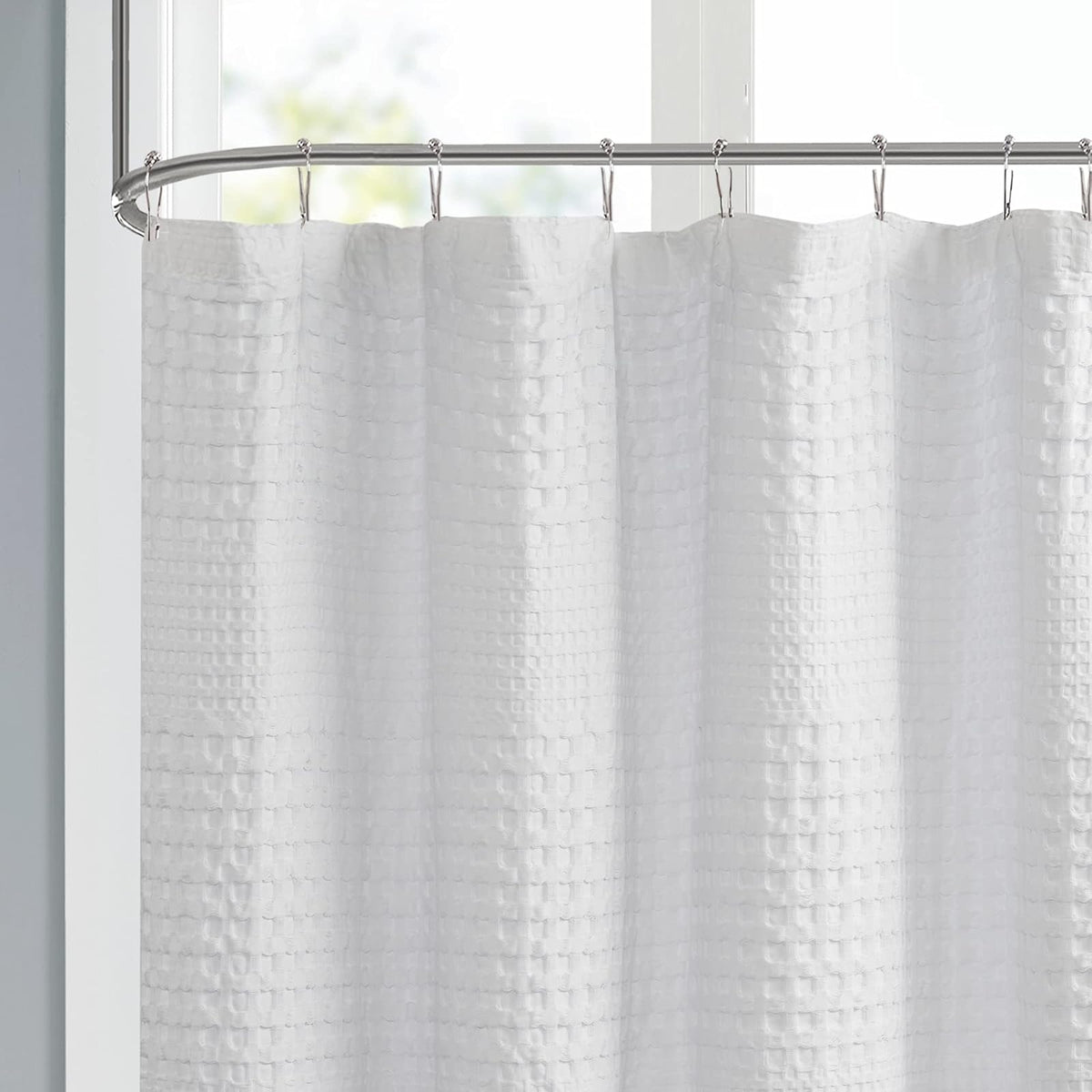 Madison Park Arlo 100% Cotton Shower Curtain, Texture Waffle Weave Design 800 gsm Hotel Quality, Soft Trendy Bathroom Décor, Machine Washable, Bathtub Fabric Privacy Screen, 72" x 72", White