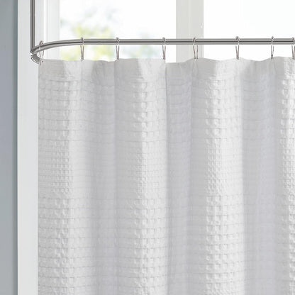 Madison Park Arlo 100% Cotton Shower Curtain, Texture Waffle Weave Design 800 gsm Hotel Quality, Soft Trendy Bathroom Décor, Machine Washable, Bathtub Fabric Privacy Screen, 72" x 72", White