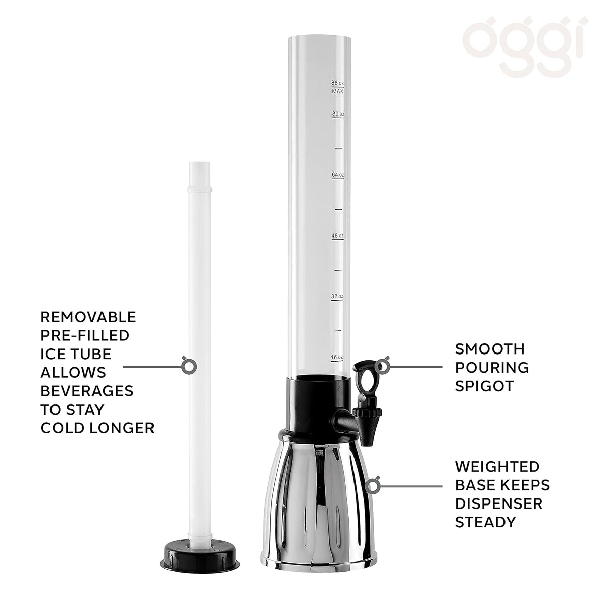 Oggi Dispensador de torre de cerveza con espiga EZ-Pour de 2.75 cuartos de galón, negro