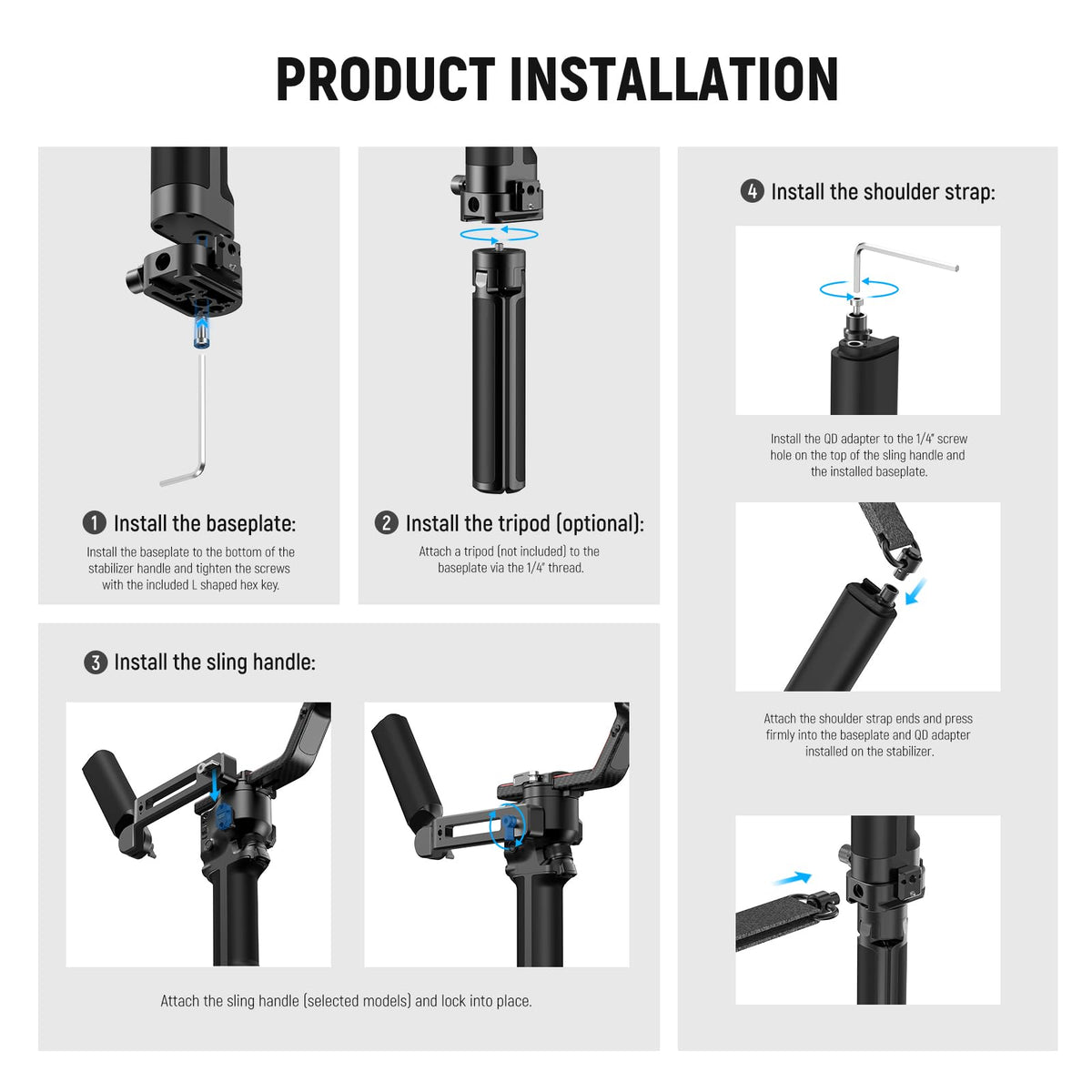 NEEWER Correa Hombro para Gimbals RS4 y RS3; Cinturón Acolchado Ajustable con Placa Base Liberación Rápida y Hebilla QD; Compatible con dji RS4 RS4Pro RS3 RS3Pro RS2 Sling Handle, Gris, GA016