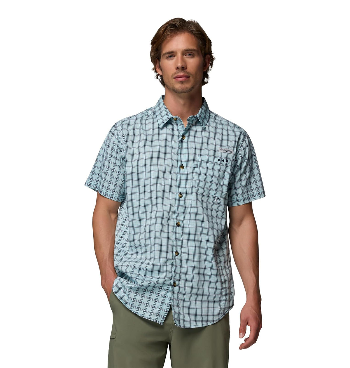 Columbia PFG Harbor Peak - Camisa de Manga Corta para Hombre - XS - Colegiata azul marino a cuadros