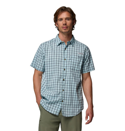 Columbia PFG Harbor Peak - Camisa de Manga Corta para Hombre - XS - Colegiata azul marino a cuadros