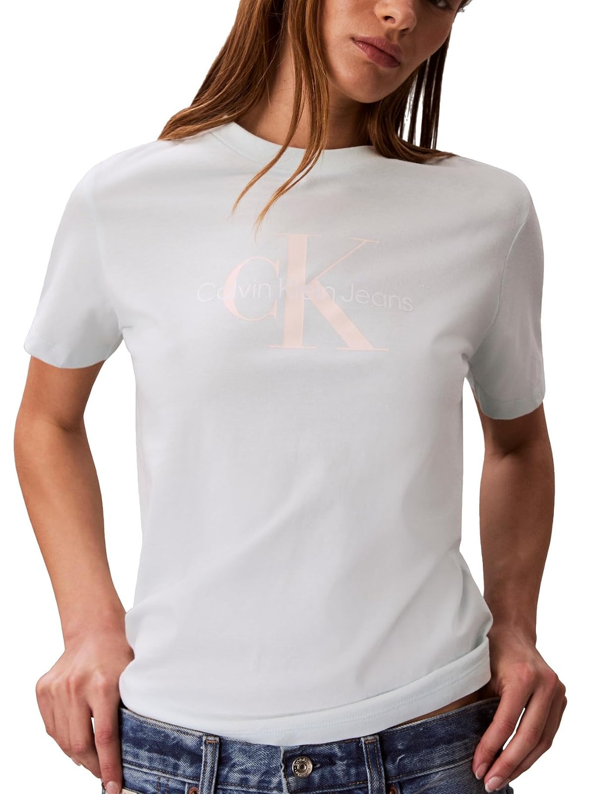 Calvin Klein Playera Logo Monograma Mujer - XS - Azul Whispering