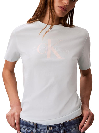 Calvin Klein Playera Logo Monograma Mujer - XS - Azul Whispering