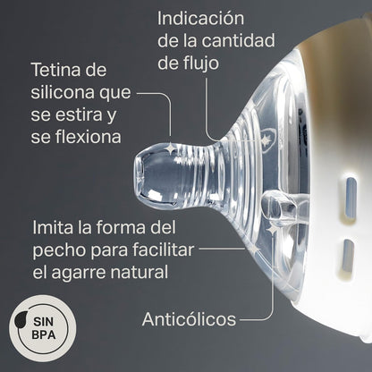 Tommee Tippee Tetinas para Biberón Natural Start, Flujo Medio, 3m+ | Paquete de 6, Tipo Pecho para Agarre Natural, Válvula Anticólicos, Silicona Suave, Libre de BPA