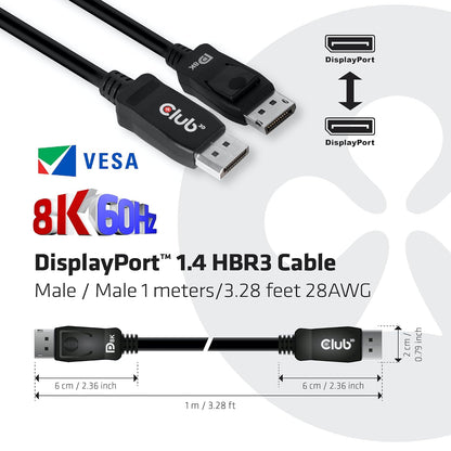 Club3D CAC-2067 DisplayPort to DisplayPort 1.4/HBR3 Cable DP 1.4 8K 60Hz 1m/3.28ft, Black