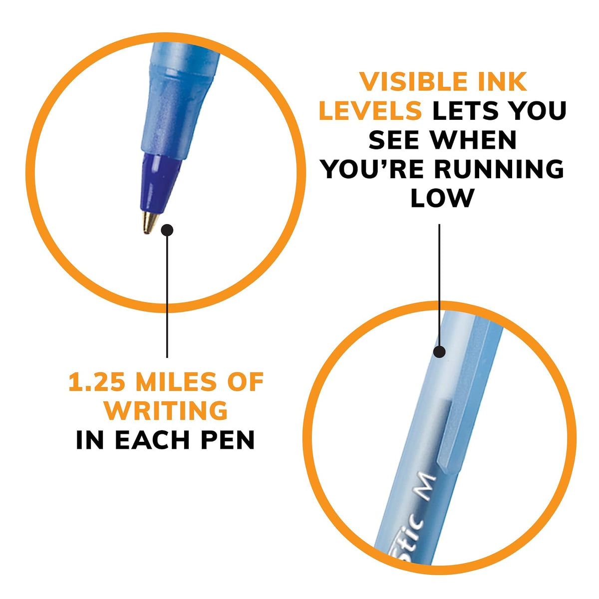 BIC Stic Xtra Life - Bolígrafo redondo (punta mediana), Azul, 144 unidades | Punta media (1,0 mm) para una escritura suave, barril redondo flexible para mayor comodidad, No. 1 bolígrafo de venta