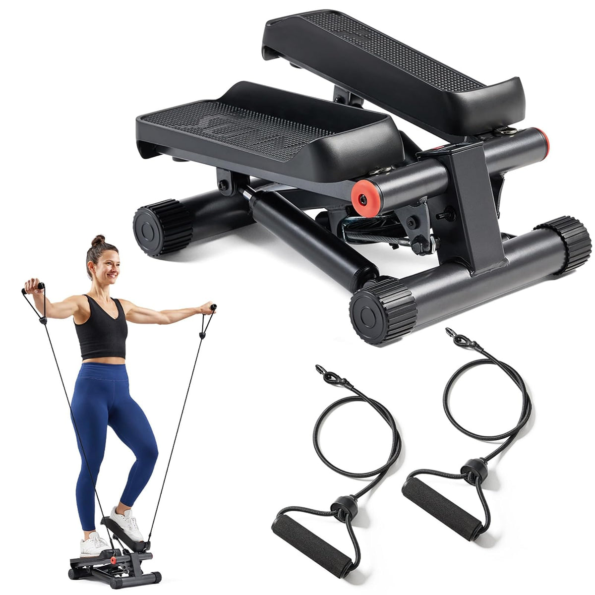 Sunny Health & Fitness Mini Stepper con Bandas de Resistencia - ‎Gris Oscuro