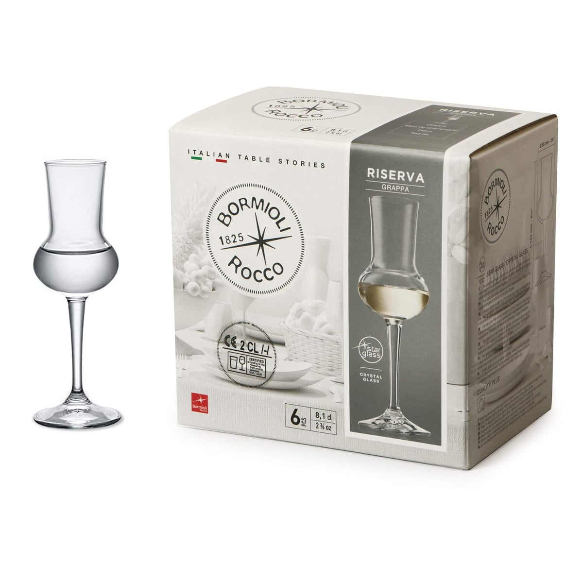 Bormioli Rocco Riserva - Vasos de grappa y cordial de 2.8 onzas, vasos pequeños para aperitivo, bebida de postre, licor, bebida después de la cena, juego de 6 unidades, transparente