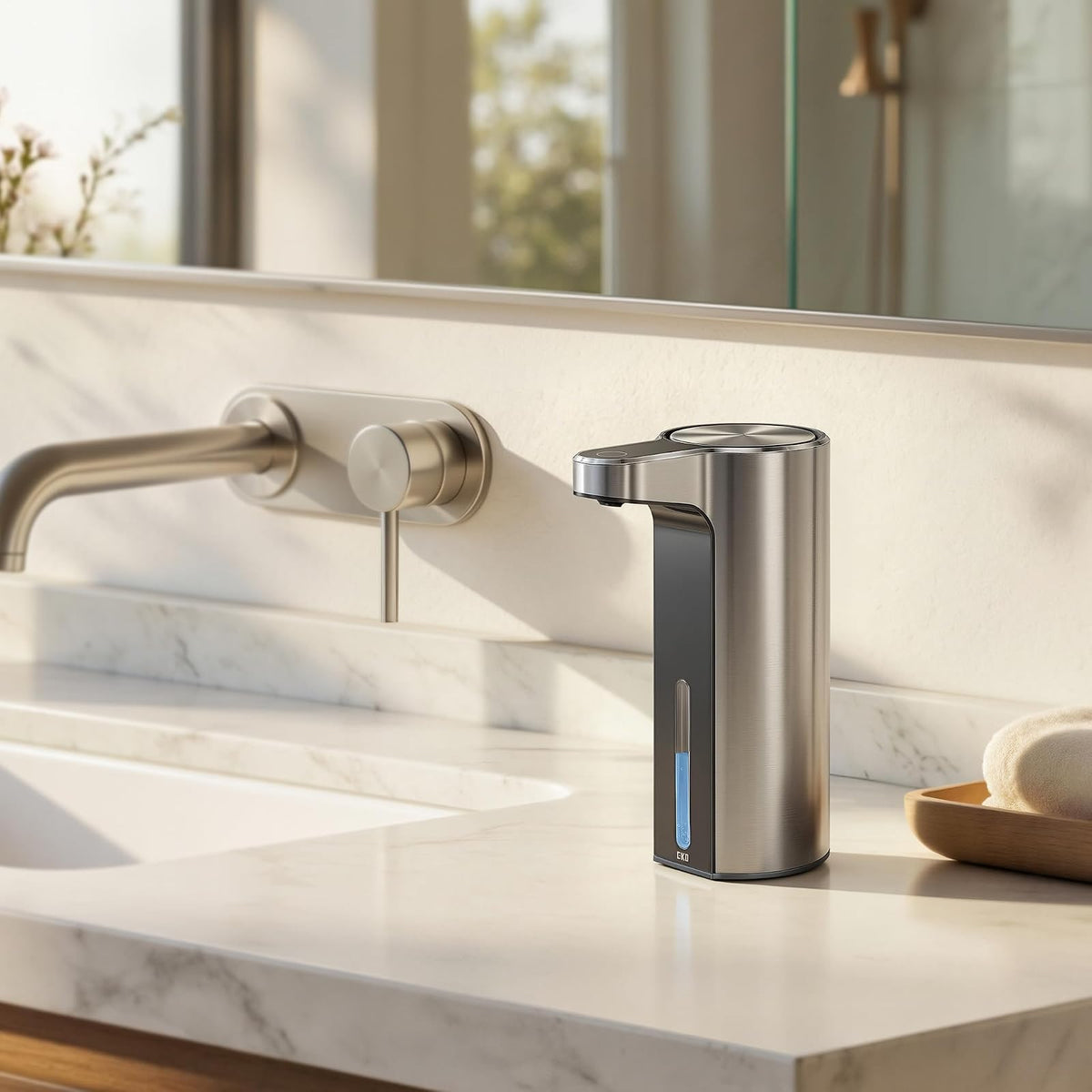 EKO Aroma - Dispensador automático de jabón sin Contacto para Cocina y baño, dispensador de jabón líquido para Manos, Resistente al Agua y Recargable, 9 onzas líquidas (Inoxidable)
