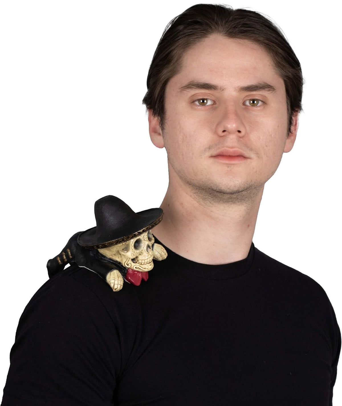 REV Mascota de Hombro Catrin Charro Mexicano Día de Muertos, Accesorio Shoulderboddy Calavera con Sombrero para Disfraz, Ideal para Partidos, Halloween, Porras, Eventos Deportivos