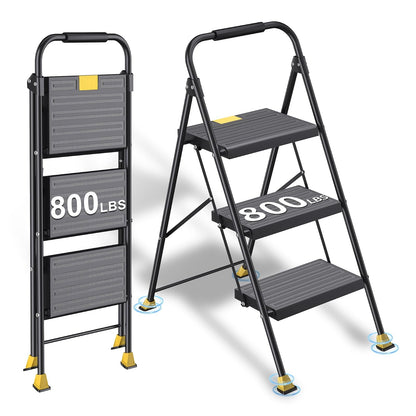 Taburete plegable plegable para el hogar, adultos, cocina, 3 escalones, alto y resistente con pasamanos, escaleras de escalera de clóset, escaleras de escalera extensible para interiores y casas de