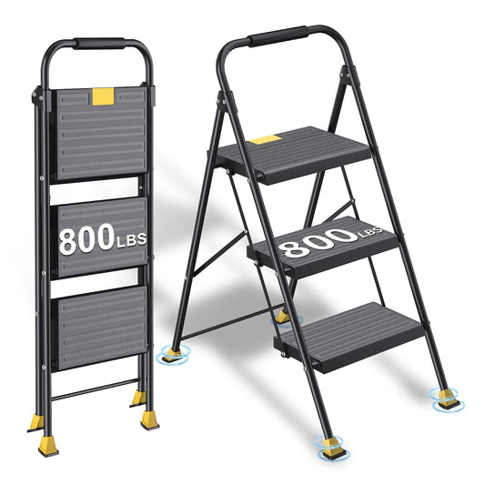 Taburete plegable plegable para el hogar, adultos, cocina, 3 escalones, alto y resistente con pasamanos, escaleras de escalera de clóset, escaleras de escalera extensible para interiores y casas de