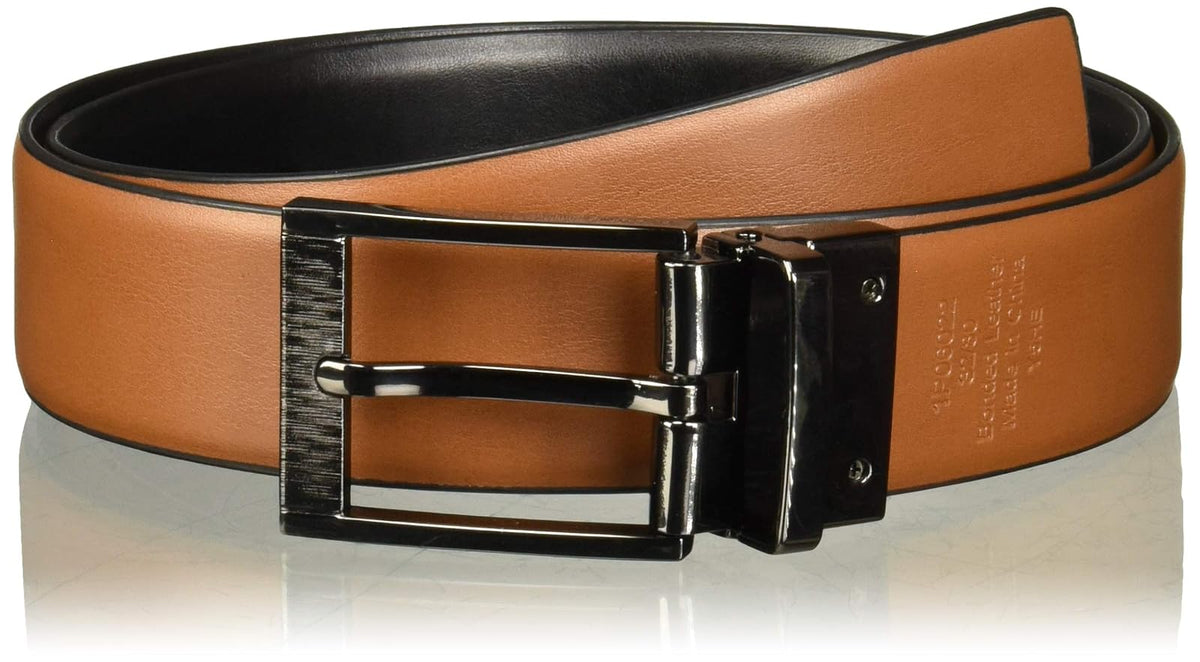 Perry Ellis Cinturón de tacto suave con hebilla grabada con borde de plumas Cinturón Hombre