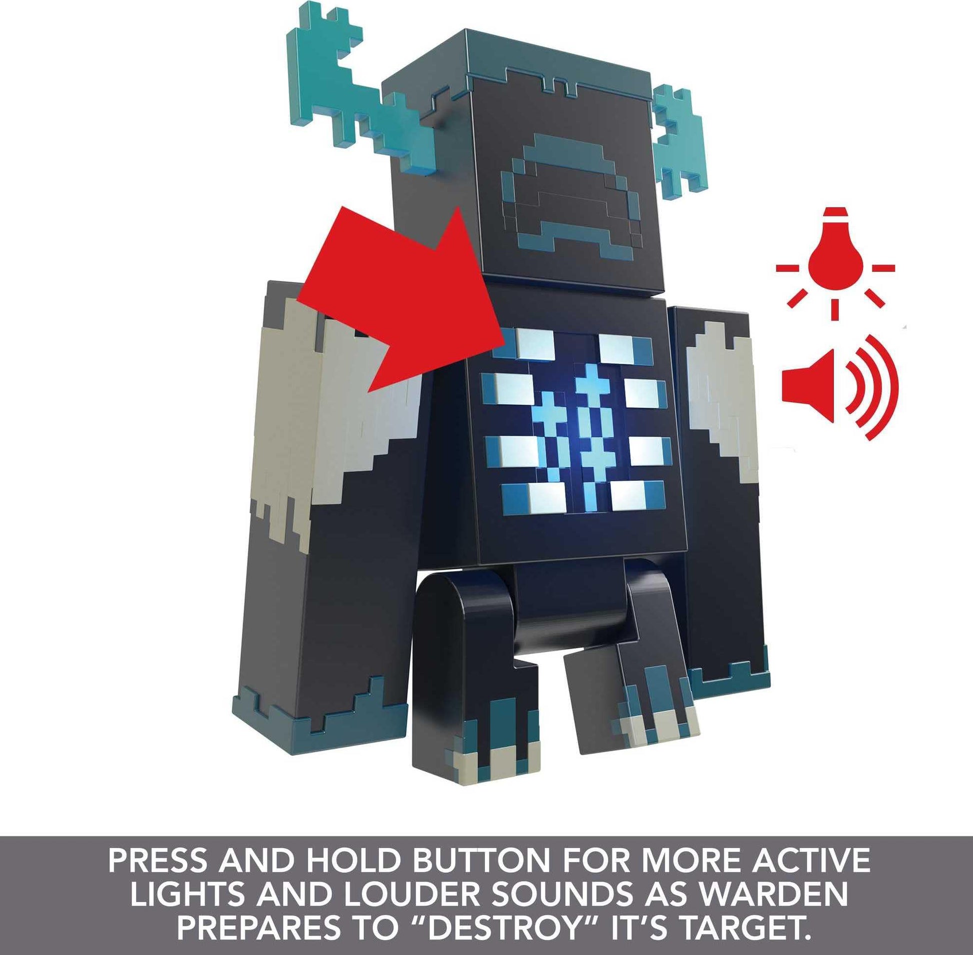 Mattel, Minecraft Vanilla Figura de Acción Warden 3.25'' con 2 Modos de luz y Sonido para niños de 6 años en adelante