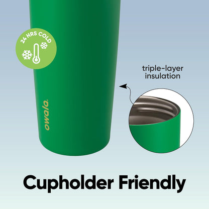 Owala FreeSip Sway Botella de agua aislada de acero inoxidable con boquilla bidireccional, popote integrado y asa tipo cubo, 30 oz, libre de BPA, a prueba de fugas, Putt verde