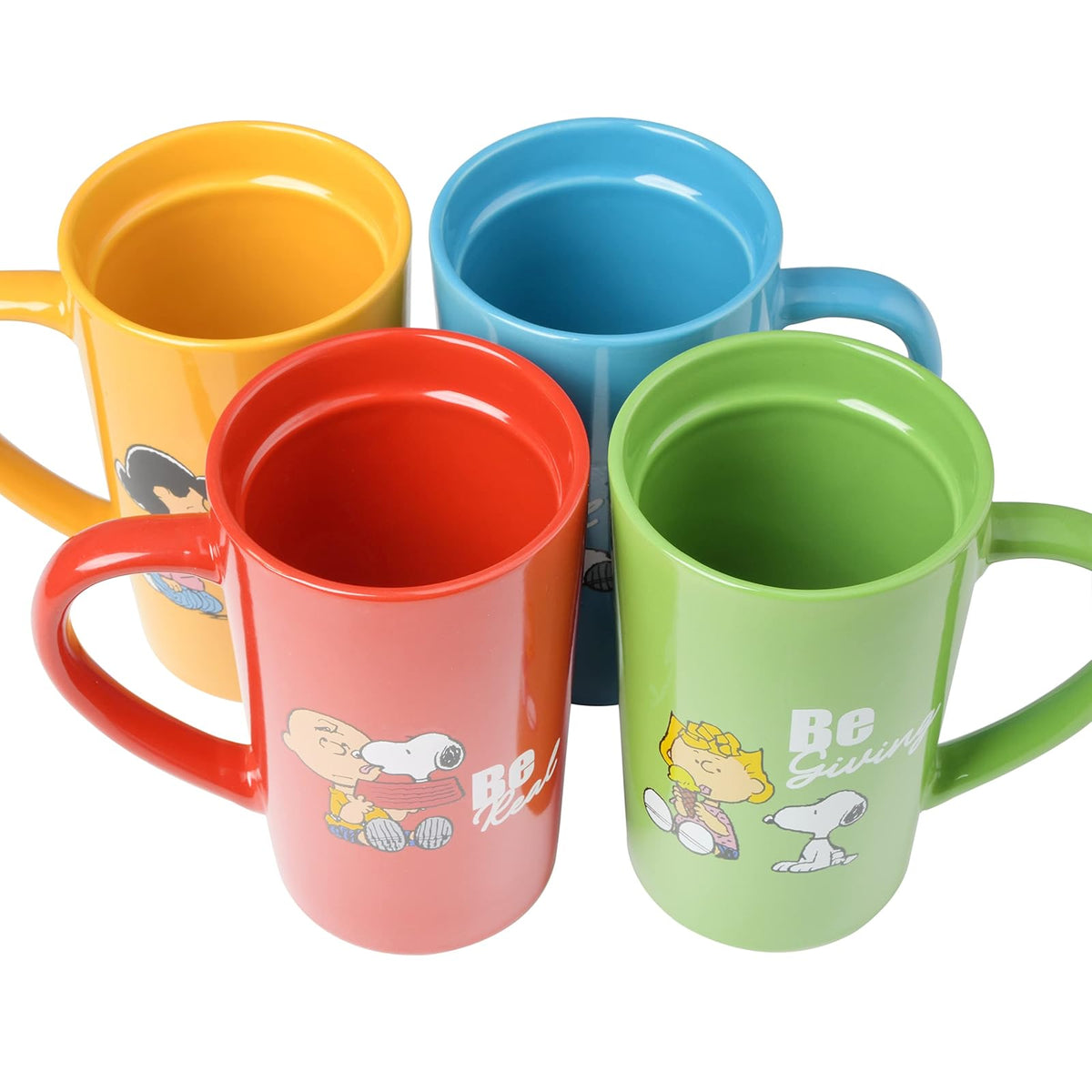 Peanuts Snoopy Gentle Reminders - Taza de viaje de 18 onzas con tapa, gres, paquete de 4, colores surtidos