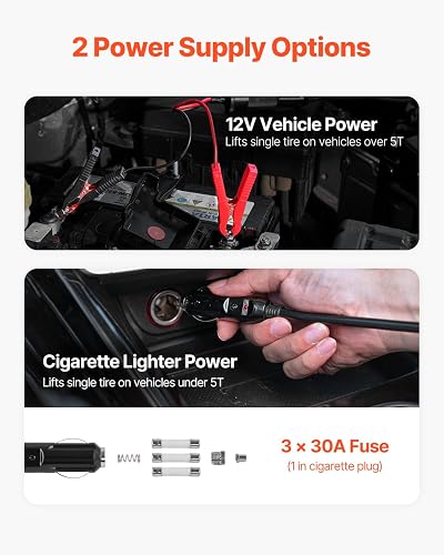 VEVOR Gato Eléctrico Portátil para Automóvil, 5 Toneladas, Gato de Tijera Eléctrico con Inflador Incorporado, 12 V con Llave de Impacto Eléctrica y Luz LED, para Sedán, SUV, Camión, 315 x 155 x 155 mm